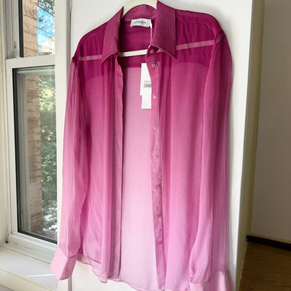 NWT Rat & Boa Diaz Sheer Pink Button Down Long Sleeve Blouse Top Medium - Picture 5 of 10